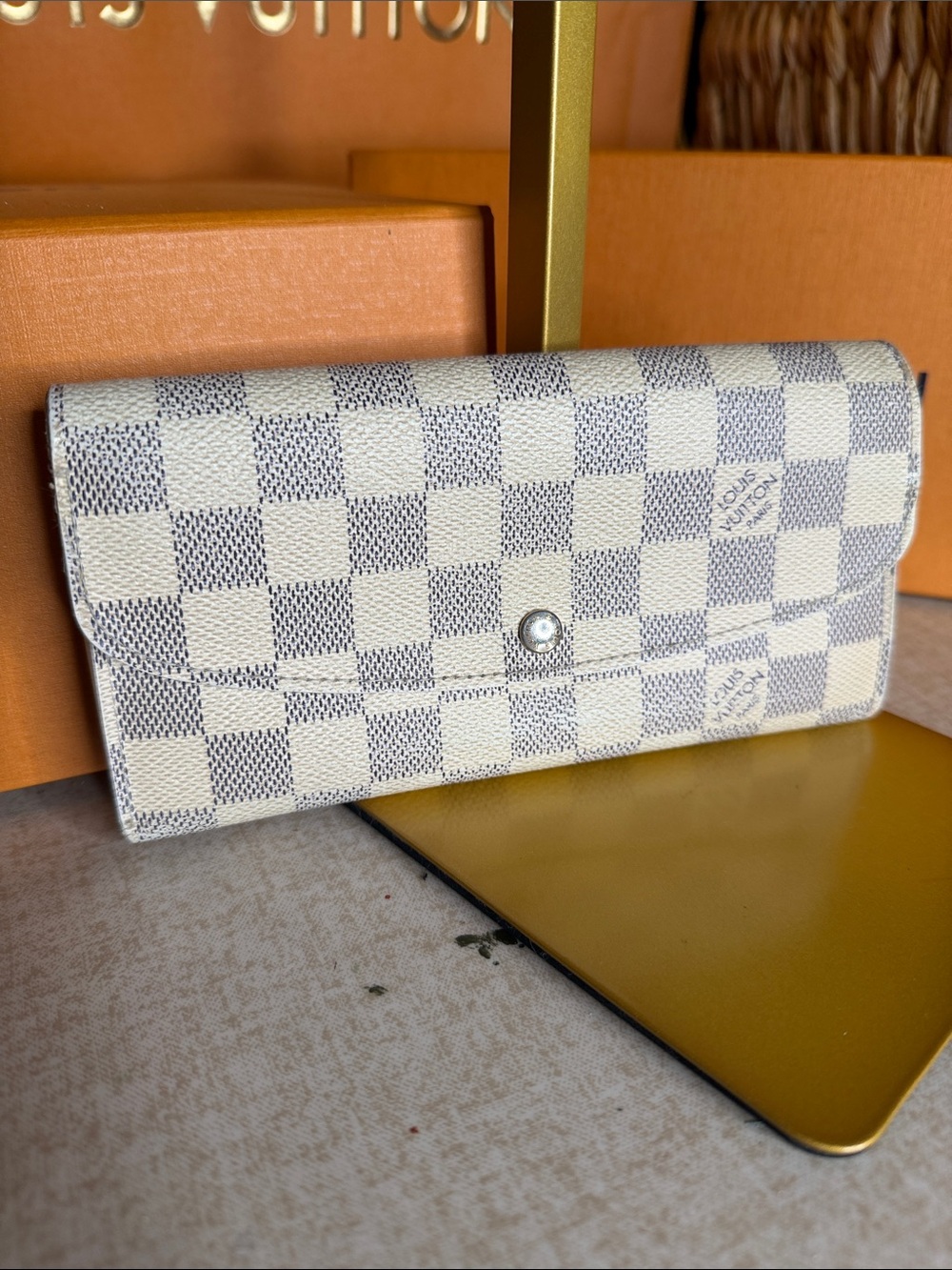 Louis Vuitton Damier Azur Canvas Long Wallet in Ivory and Blue-Grey